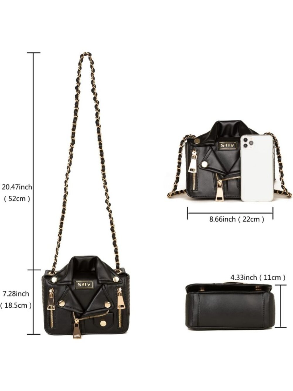 Chic Women's Leather Satchel Bag with Chain Strap | Stylish Crossbody & Evening - Picture 6 of 7